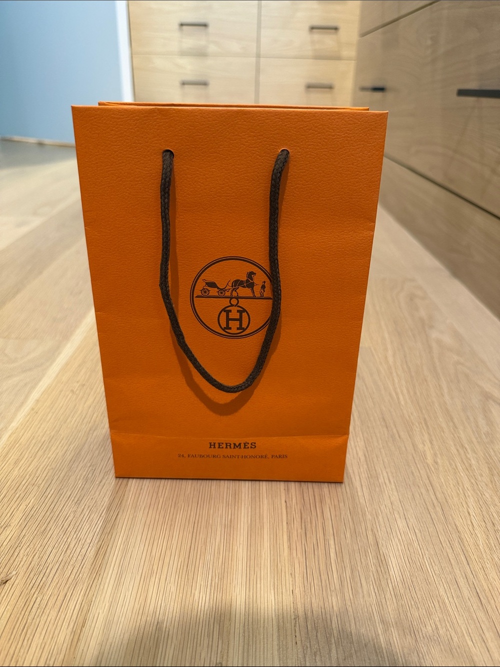 Hermes Orange Shopping Bag with Brown Rope Handles